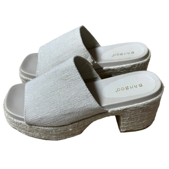 Bamboo Espadrille Platform Sandals | Size 8 | Neutral Woven Slide - Picture 1 of 6